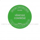 Adhésif annuel d'information "Véhicule controlé …" diamètre 50 – Fond vert